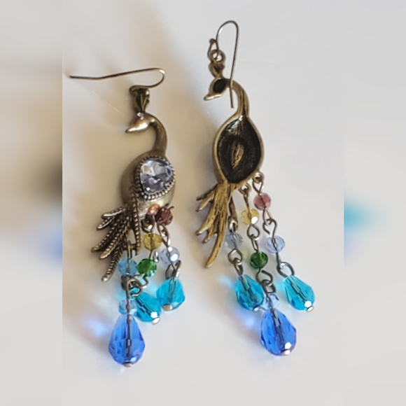 Vtg. Heidi Daus Peacock  Dangle Earrings - Picture 3 of 4
